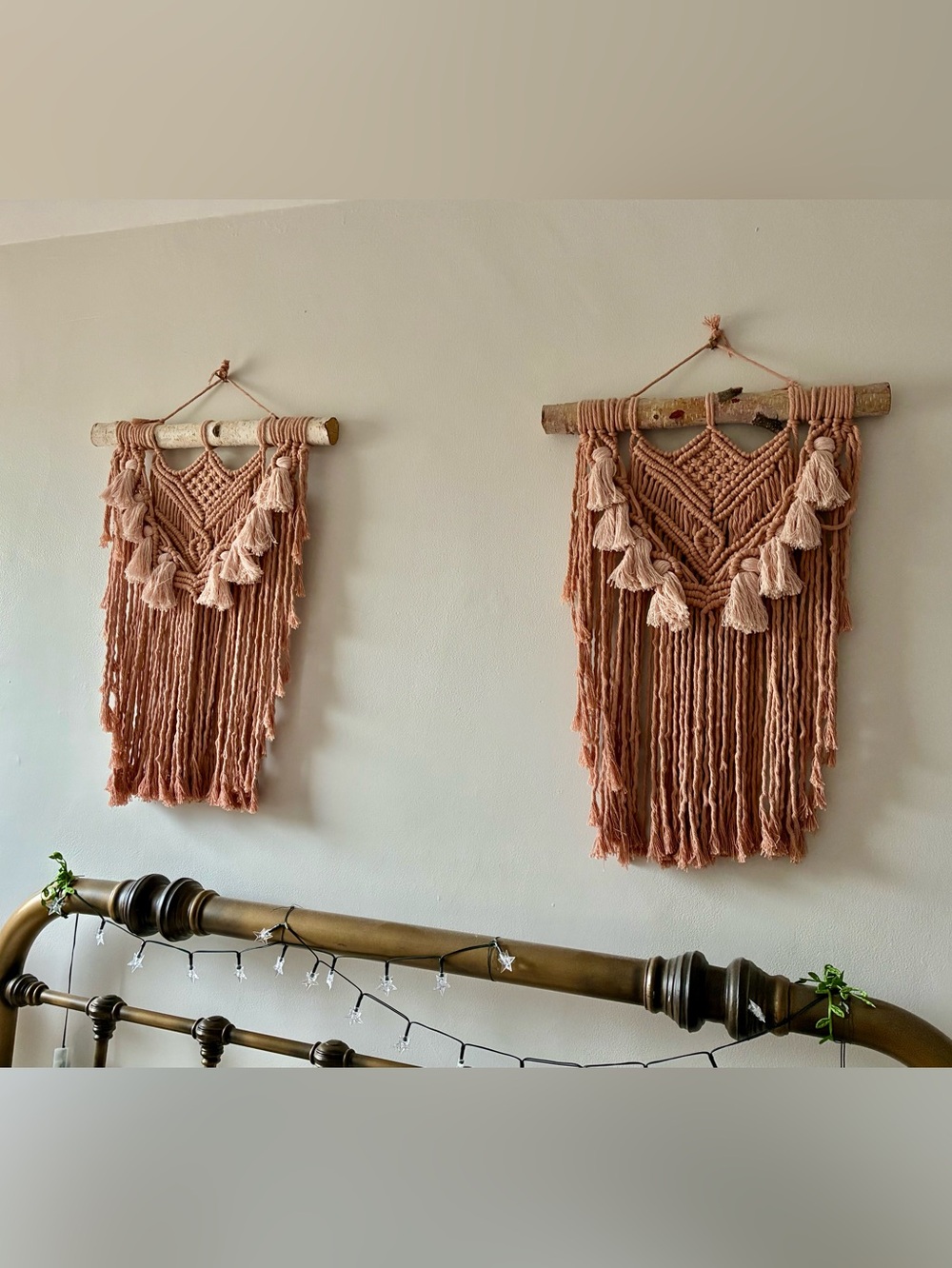 Handcrafted Pink Macrame Wall Hanging – Boho Home Accent, Set of 2